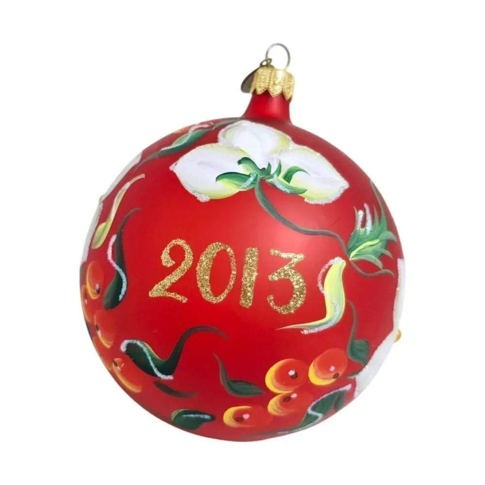 Pier 1 GLASS Red Merry Christmas‎ 2012 Ornament Flowers